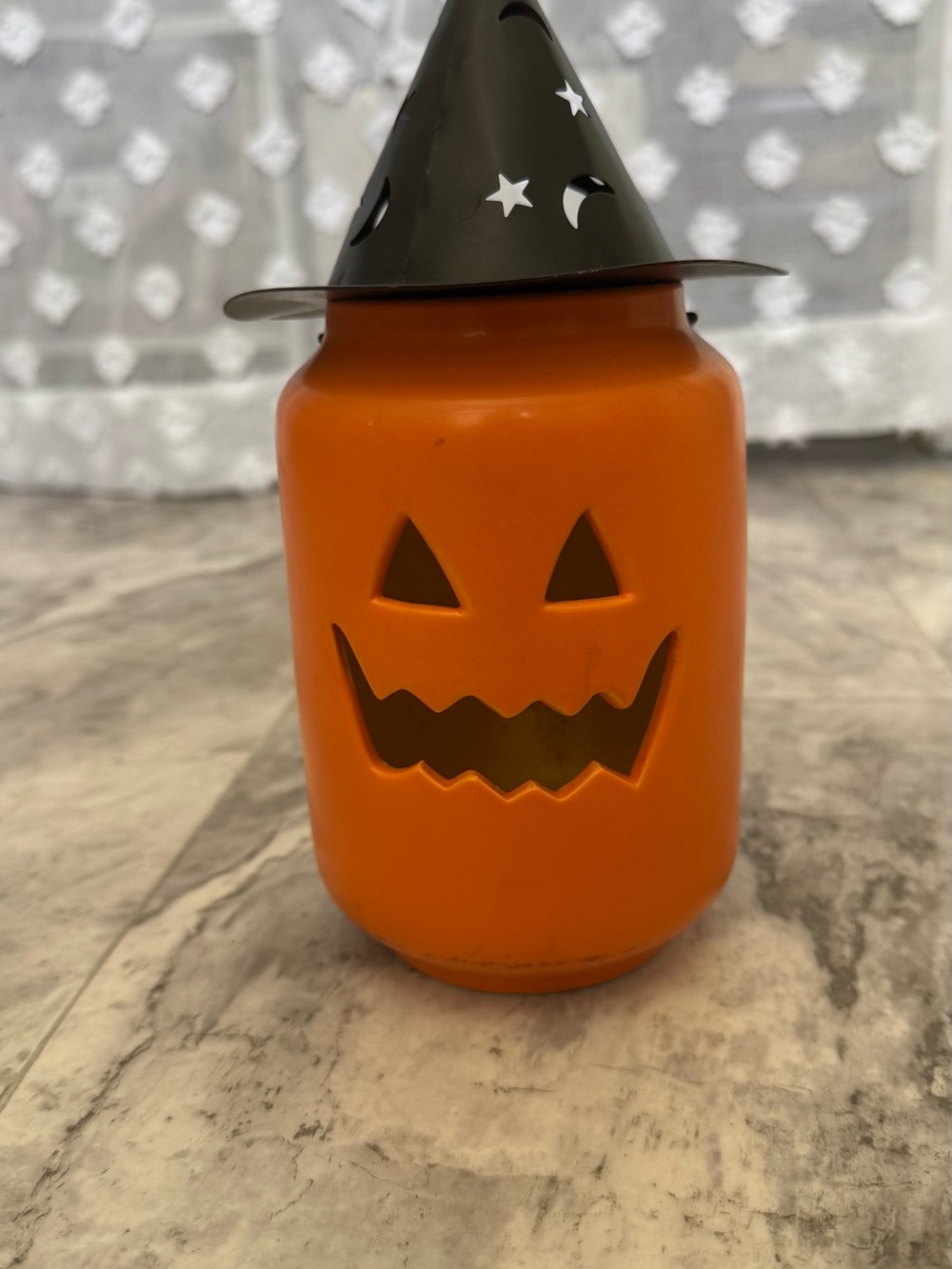 Halloween Jack-o'-Lantern Candle Holder with Witch Hat